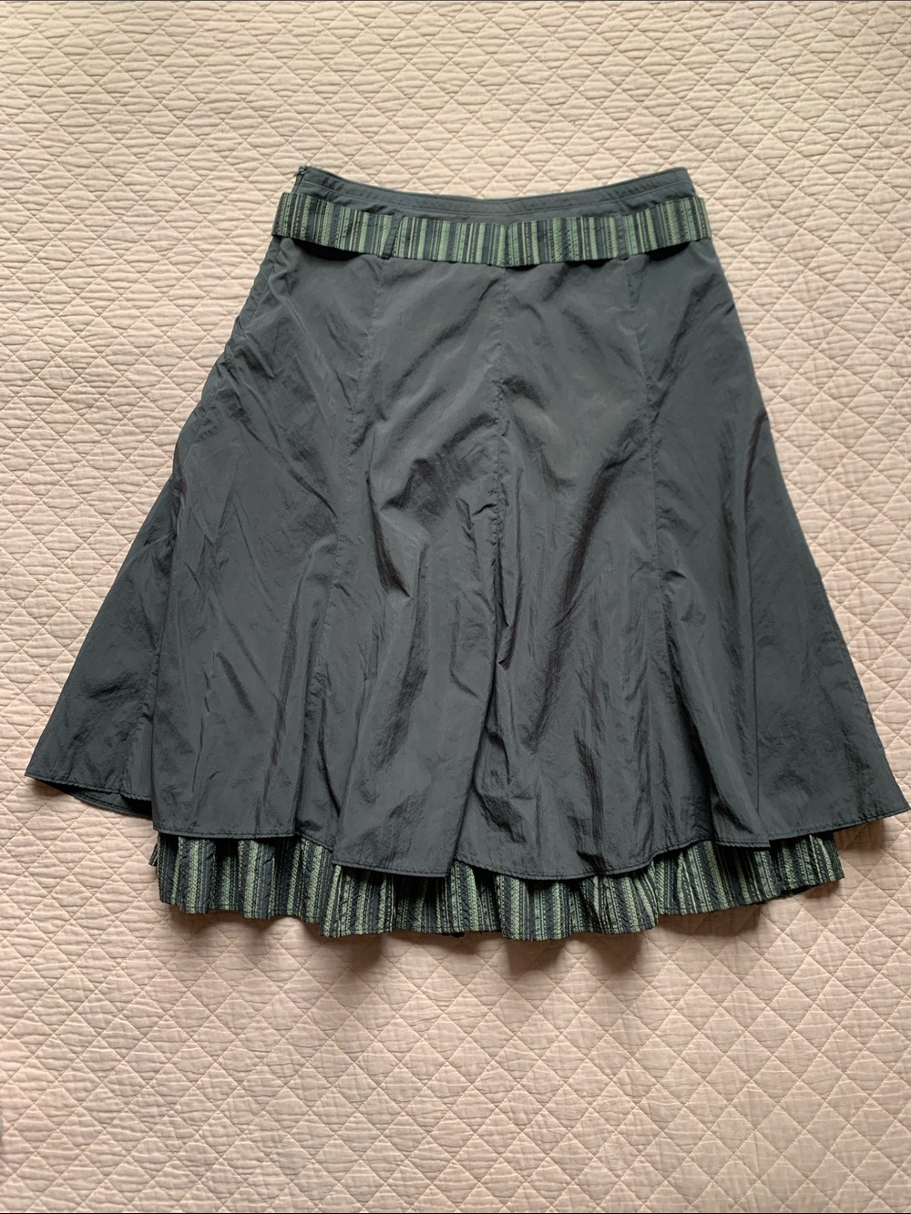 Centre Ville – Brown A-Line Skirt with Contrast Trim & Front Tie Belt | Size 14 - Picture 7 of 16